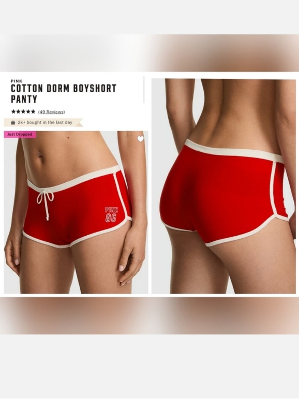 PINK Victoria's Secret Cotton Dorm Boyshort Panty Shorts XLARGE RED